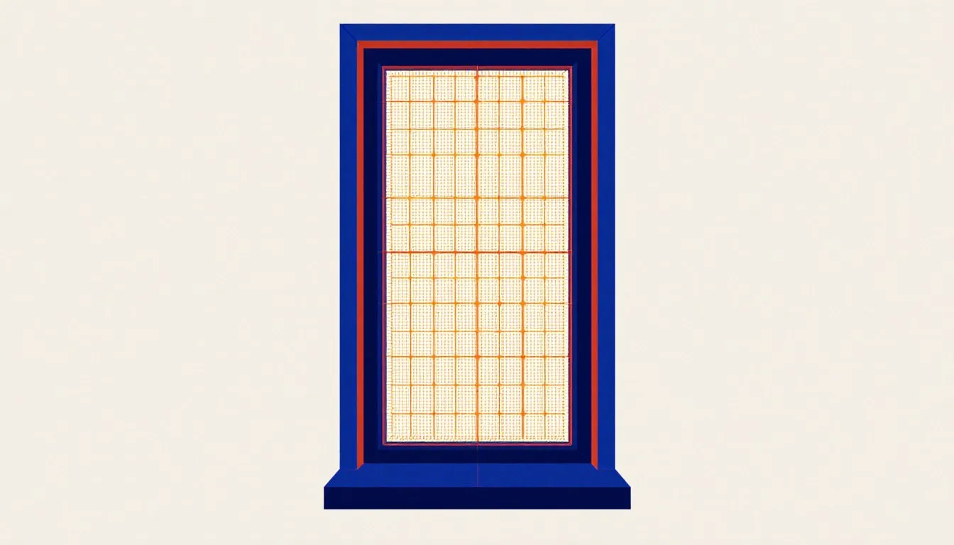 Illustration of a framed device screen with an amber grid pattern