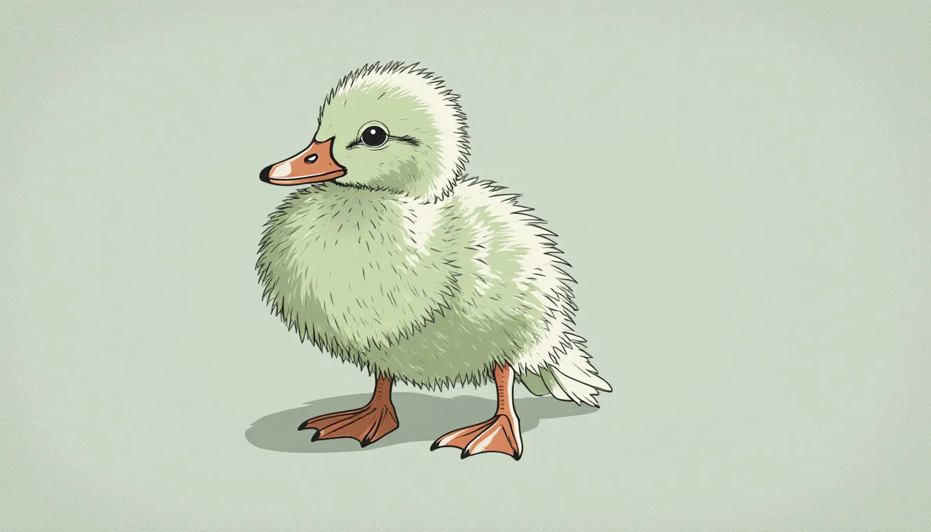 A fluffy pet duckling stands with its head tilted, evoking the search for the perfect name.
