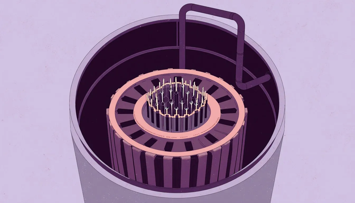 Cutaway illustration of a breeder reactor core with a central fuel cluster ringed by a breeding blanket