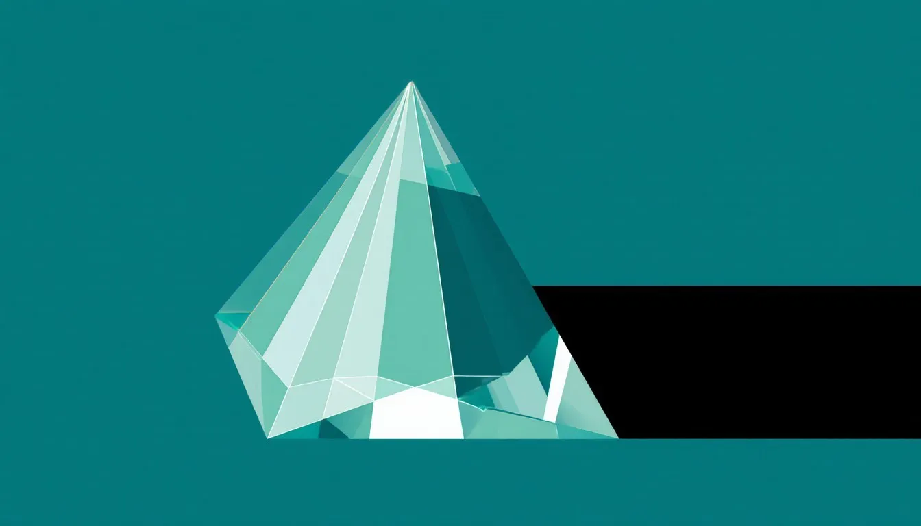 Illustration of a crystal prism straddling a teal field and a black void