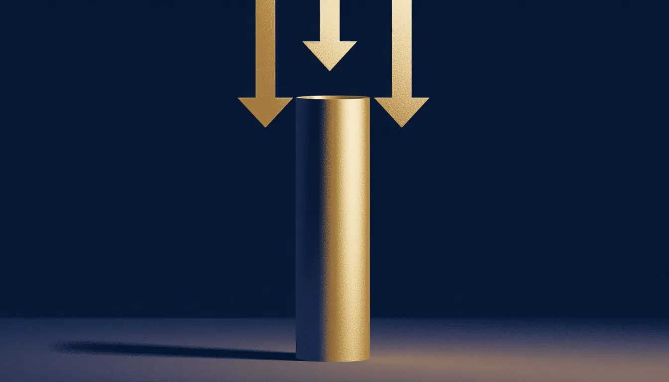 A vertical column with arrows pressing on its top and bottom ends along its central axis, illustrating axial load