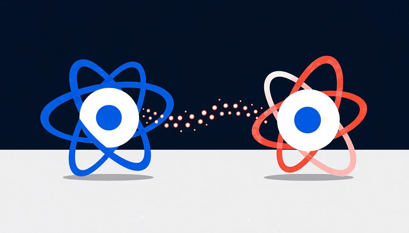 Two atomic structures connected by a stream of electrons flowing between them, depicting a redox reaction.