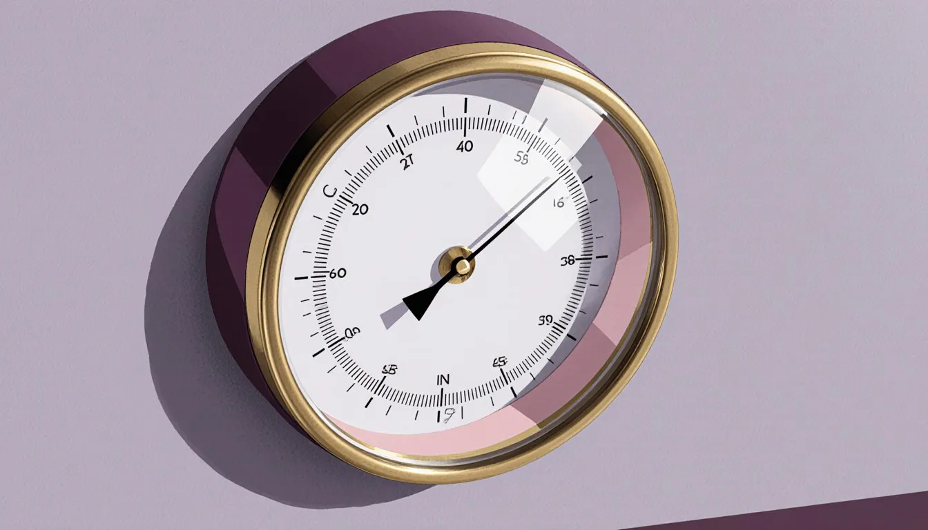 An aneroid barometer with a brass case and dial needle used to read atmospheric pressure