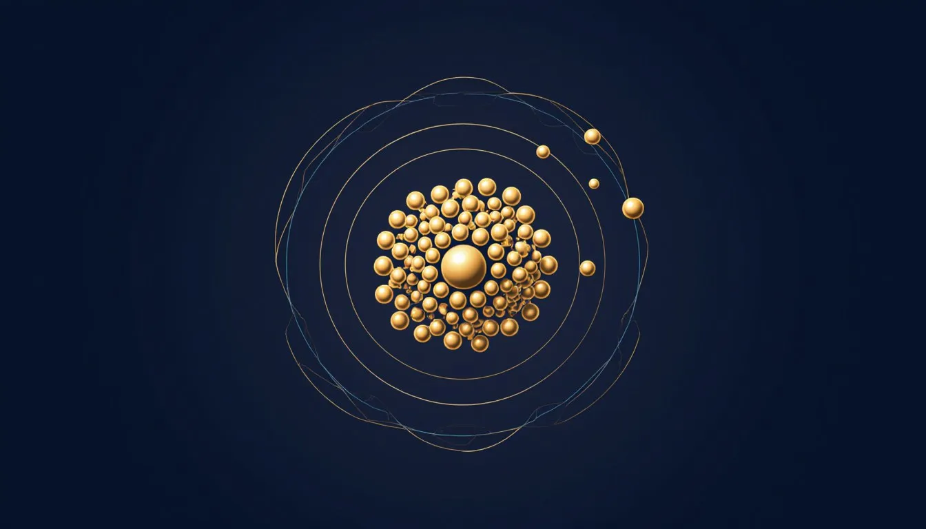 Stylized diagram of an atom with a clustered nucleus and orbiting electron shells, representing bromine isotopes