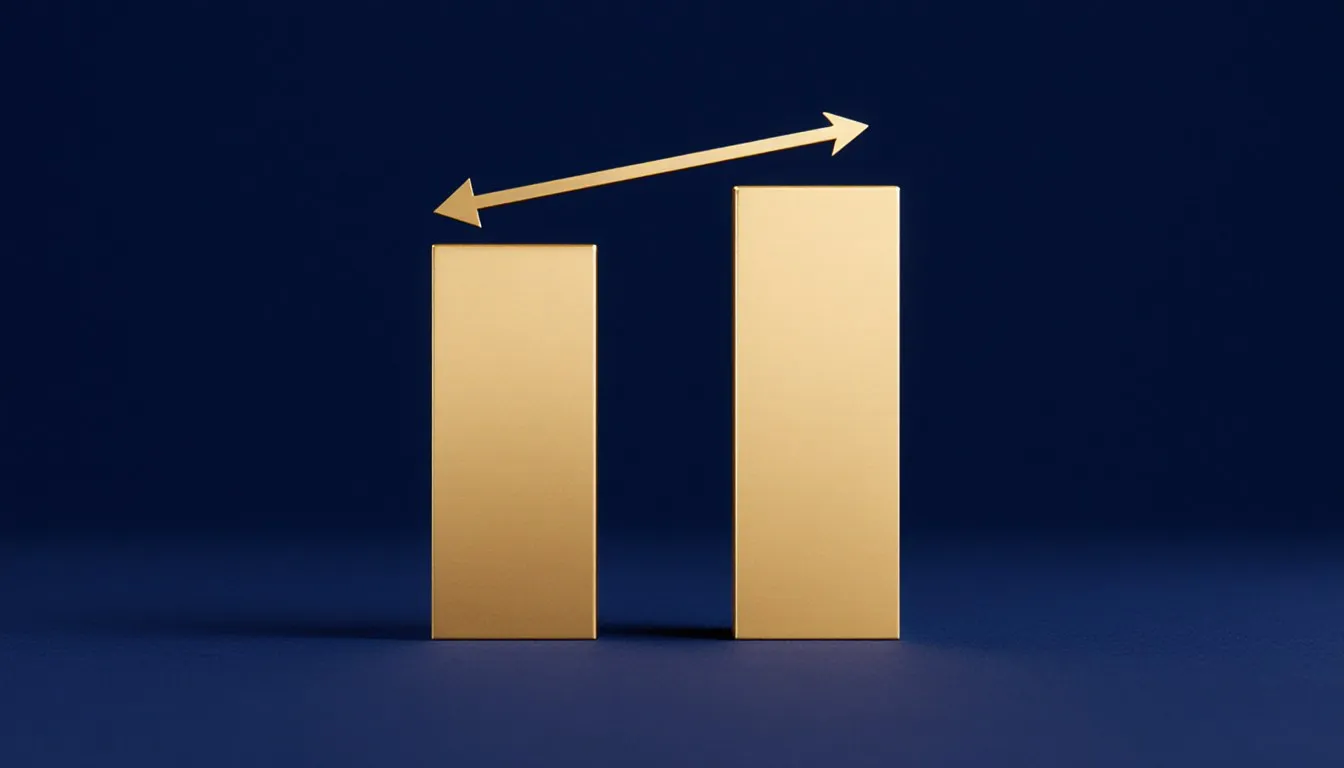 Two bars of different heights with a measuring bracket spanning the gap between them, illustrating percent difference