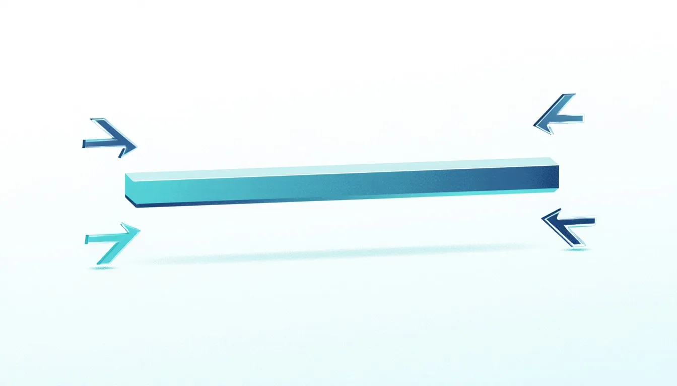 A metal bar pulled taut by opposing force arrows, illustrating tensile stress and strain in Young's modulus
