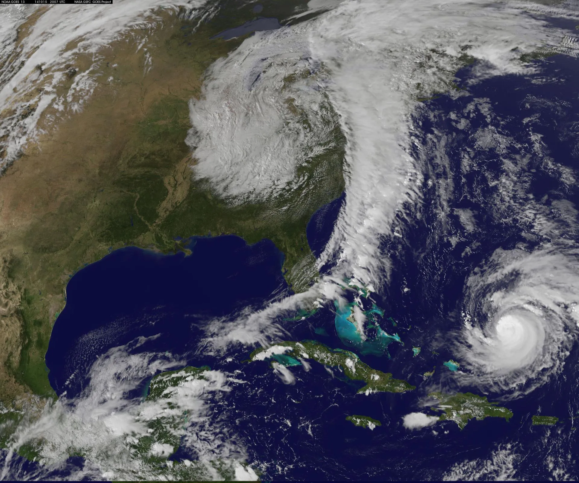 Satellite view of Hurricane Gonzalo spinning over the open Atlantic
