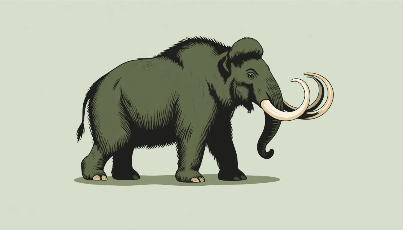 A woolly mammoth in profile, an iconic mammal that dominated life during the Cenozoic Era