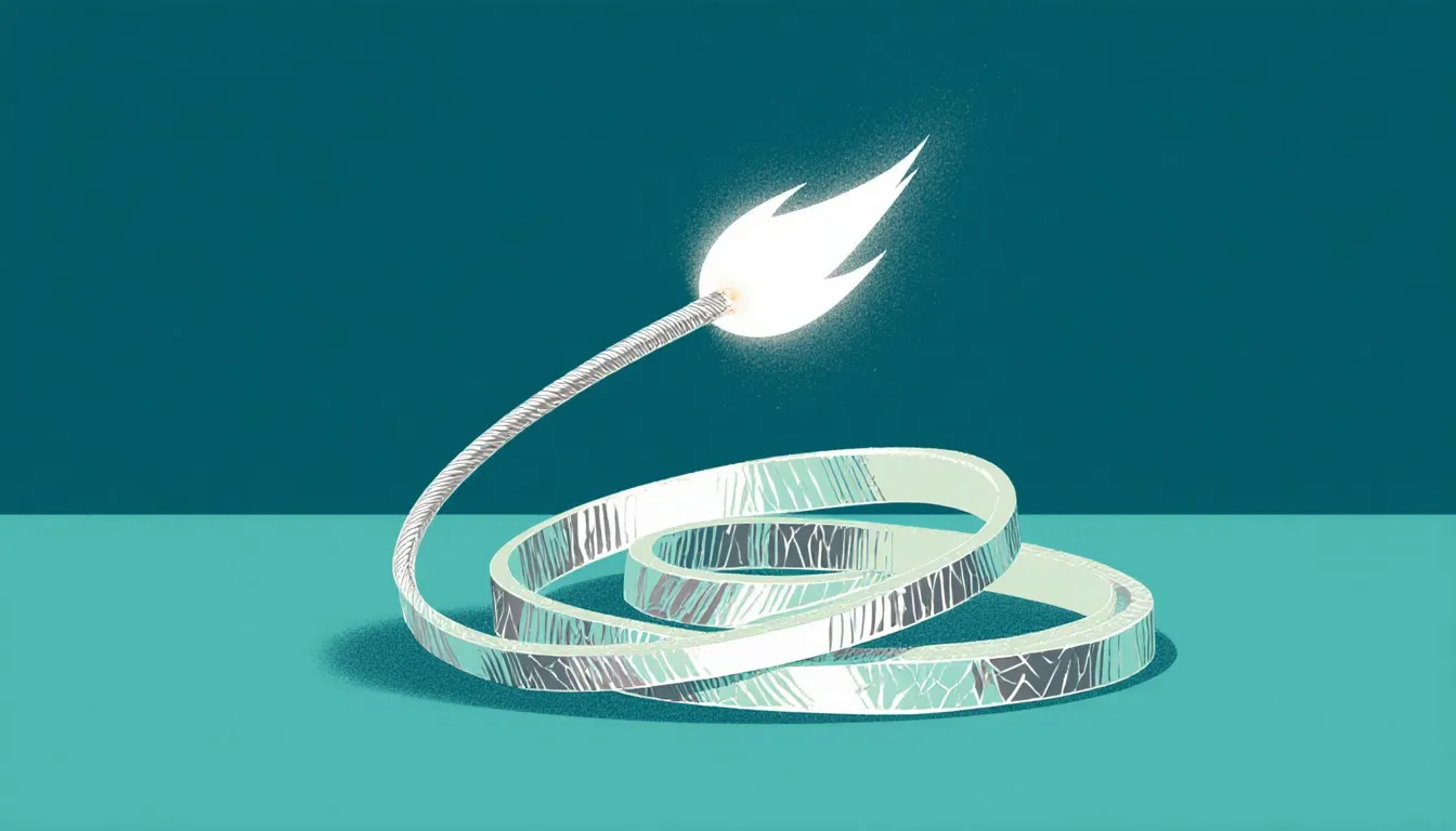 Illustration of a coiled magnesium ribbon burning with a bright white flame at one end
