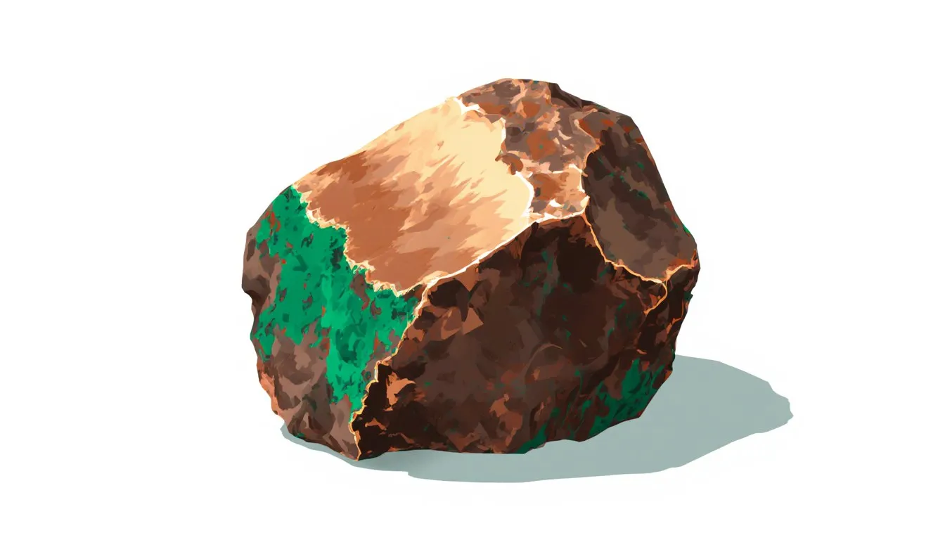 A raw copper nugget with a polished glowing facet and patches of green patina on its surface