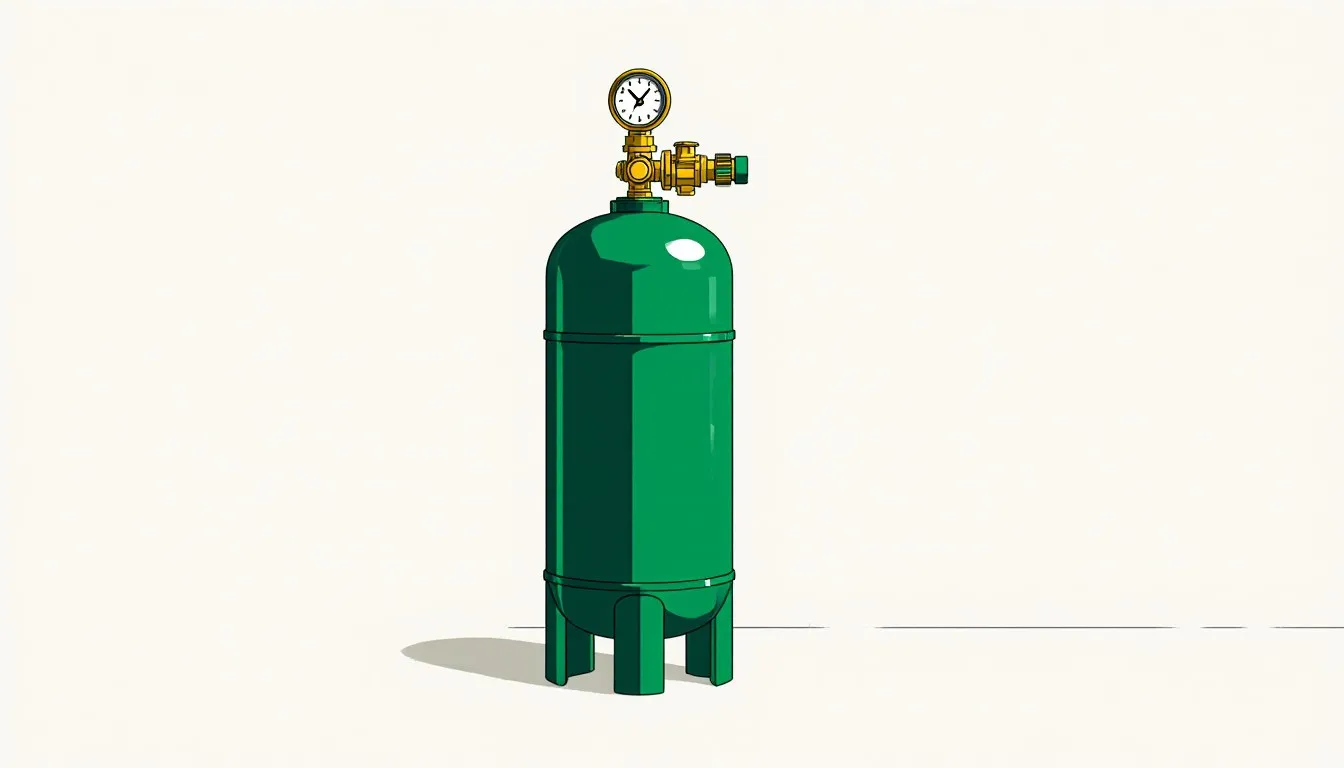 Illustration of an industrial chlorine gas cylinder with a valve and pressure gauge on top