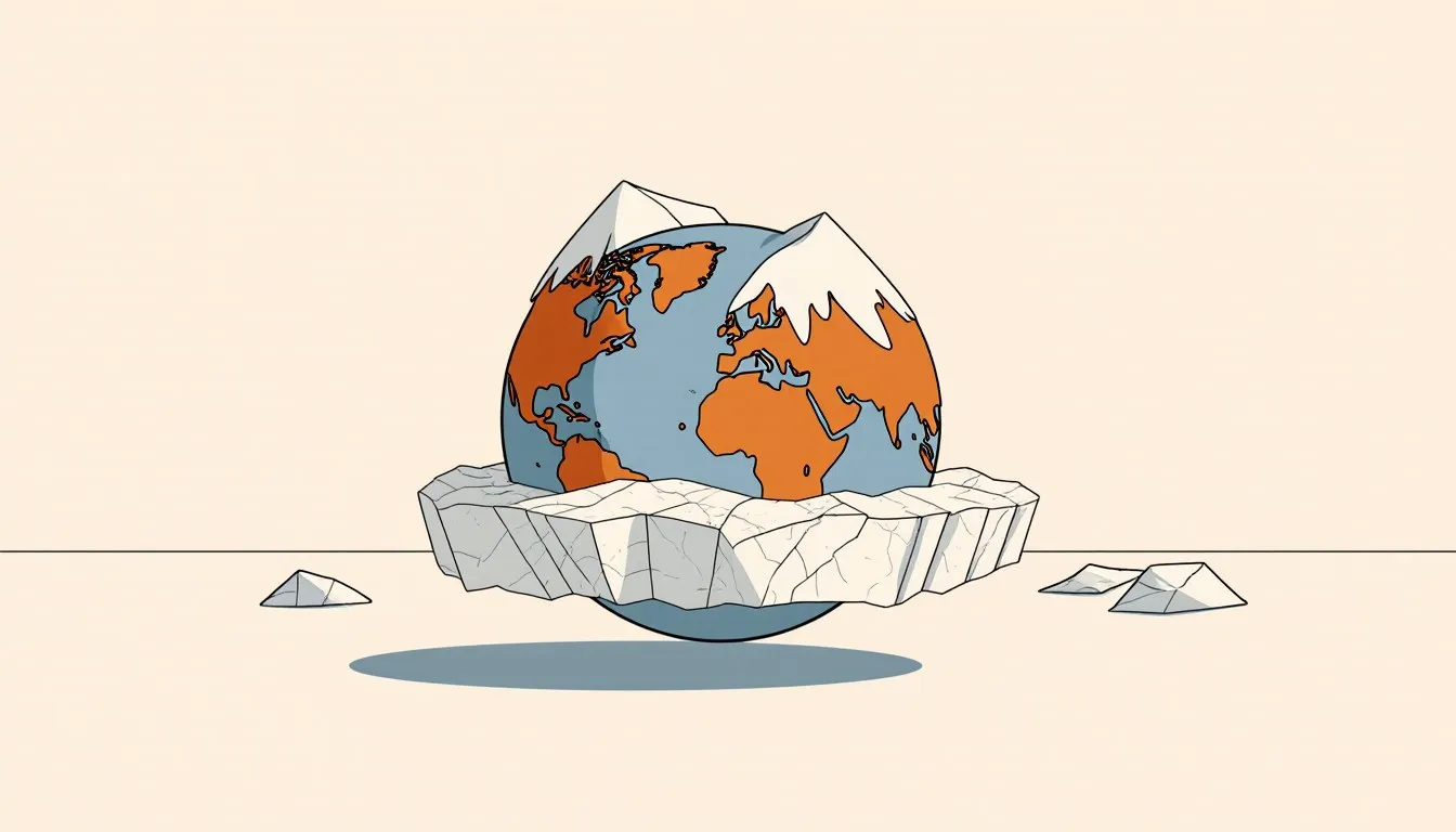Illustration of a snow-capped globe resting on a drifting ice floe