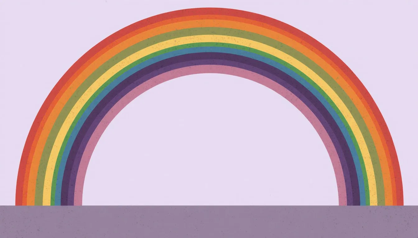 A rainbow arc showing its seven bands of color in order from red to violet.