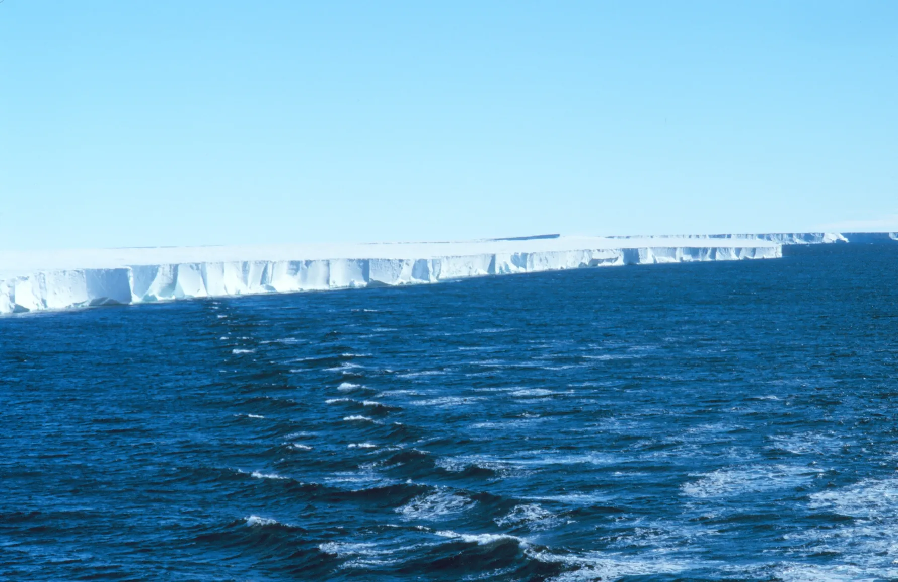Edge of the Ross Ice Shelf rising above the Southern Ocean