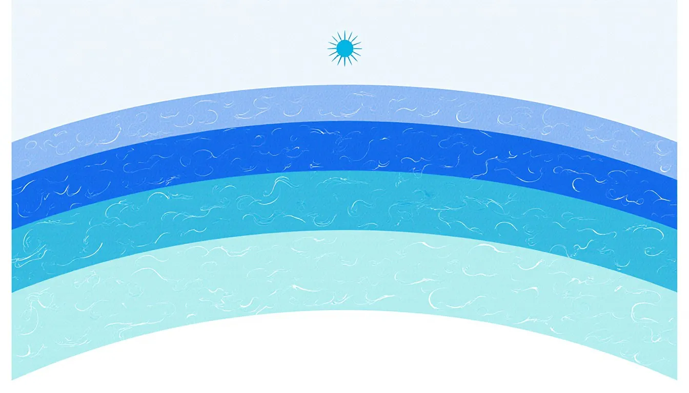 Stacked bands illustrating the layered composition of Earth's atmosphere above the horizon
