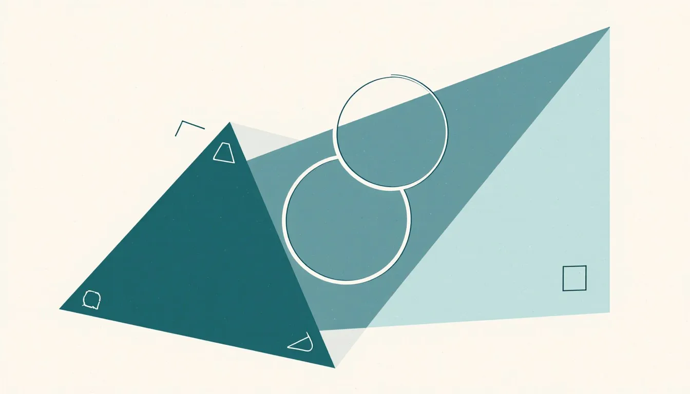 Illustration of triangles with an inscribed circle, right-angle marker, and height line representing geometry formulas