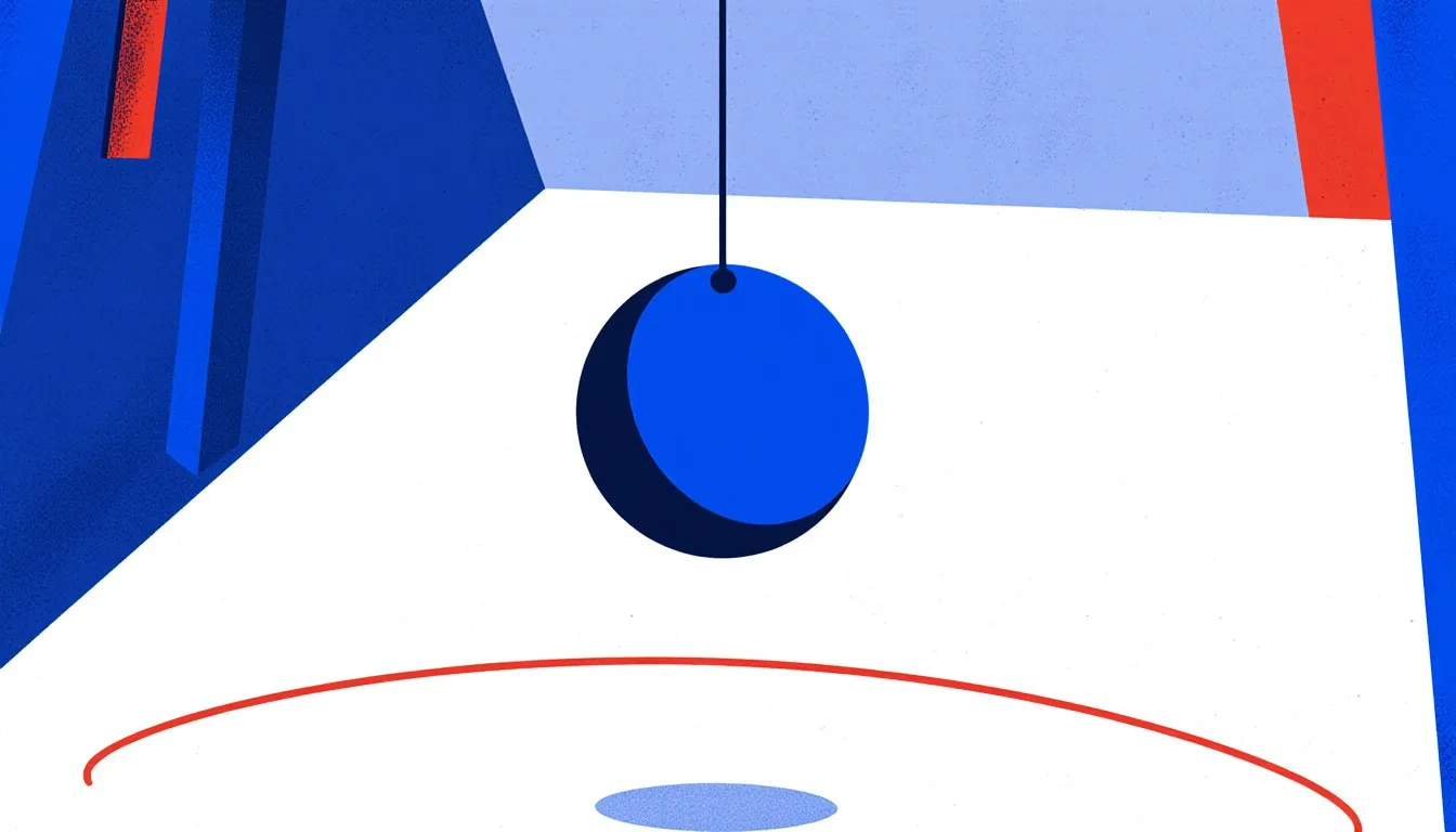 A pendulum bob swinging on a string, tracing a smooth curved arc through its lowest point