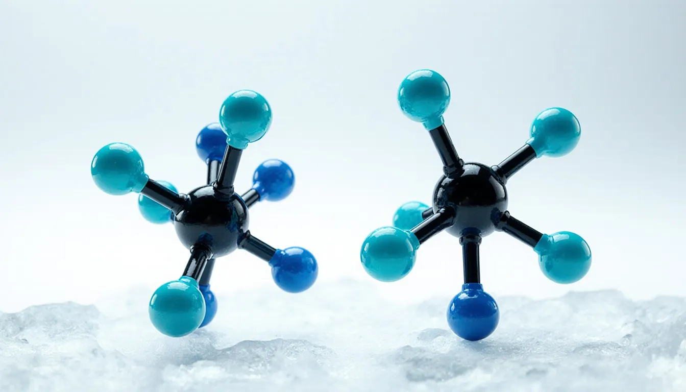 Two mirror-image ball-and-stick molecular models illustrating enantiomer stereochemistry