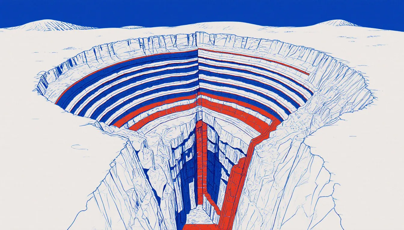 Cross-section illustration of an open-pit mine terraced into the earth's surface beside a tunnel shaft reaching underground
