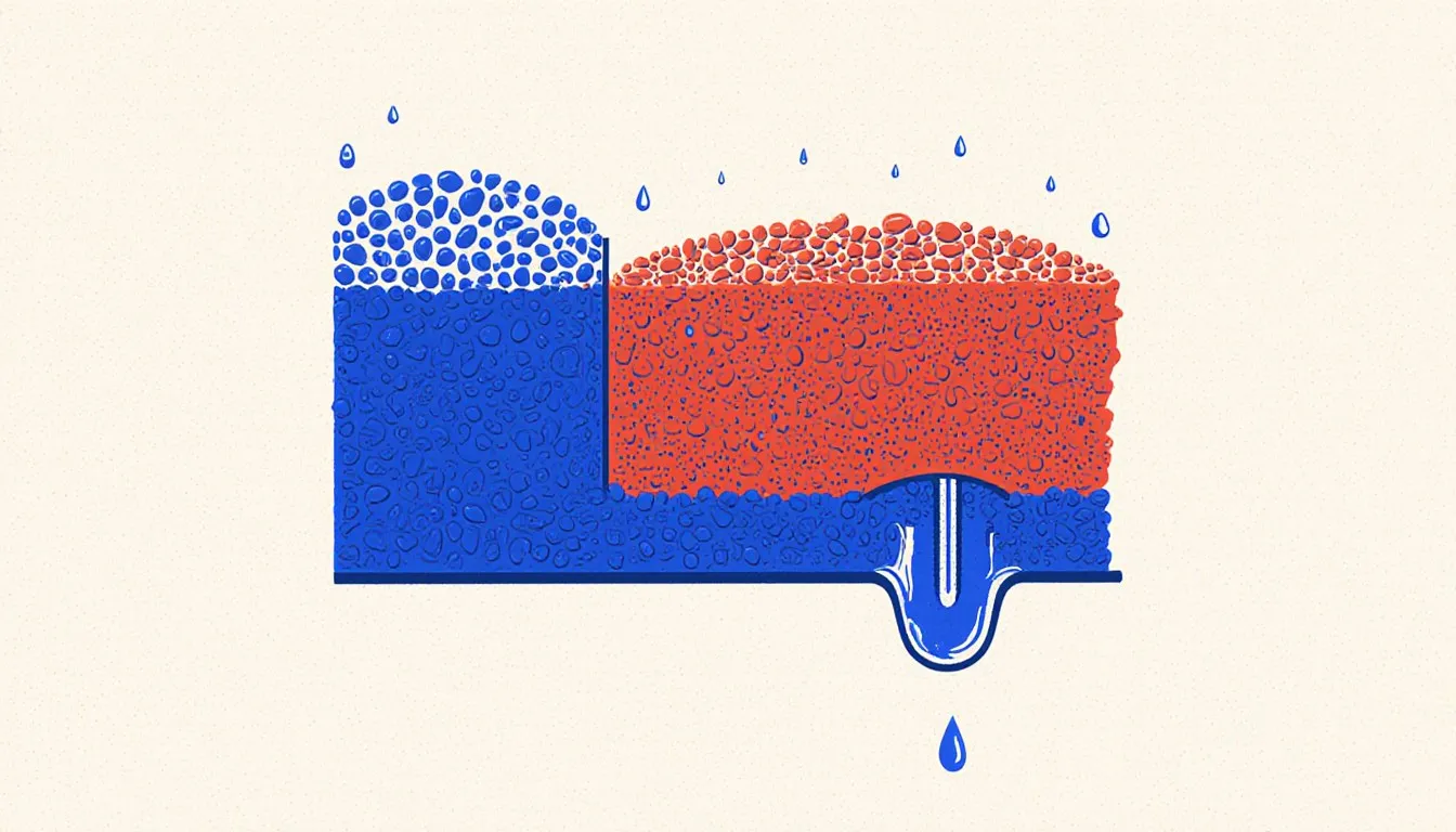Underground cross-section showing dry, air-pocketed soil above the water table and fully water-saturated soil below it