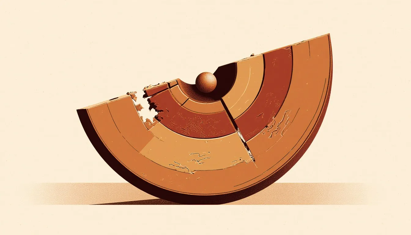 Cutaway wedge of Earth showing the core and its layered interior beneath a cracked outer crust