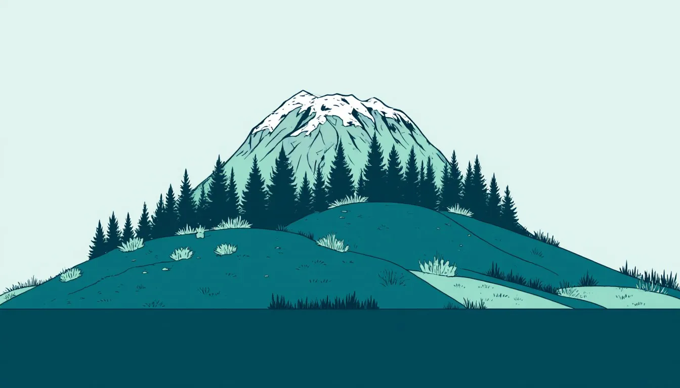 Illustrated mountainside showing tundra, conifer forest, and grassland zones shifting with elevation and climate.