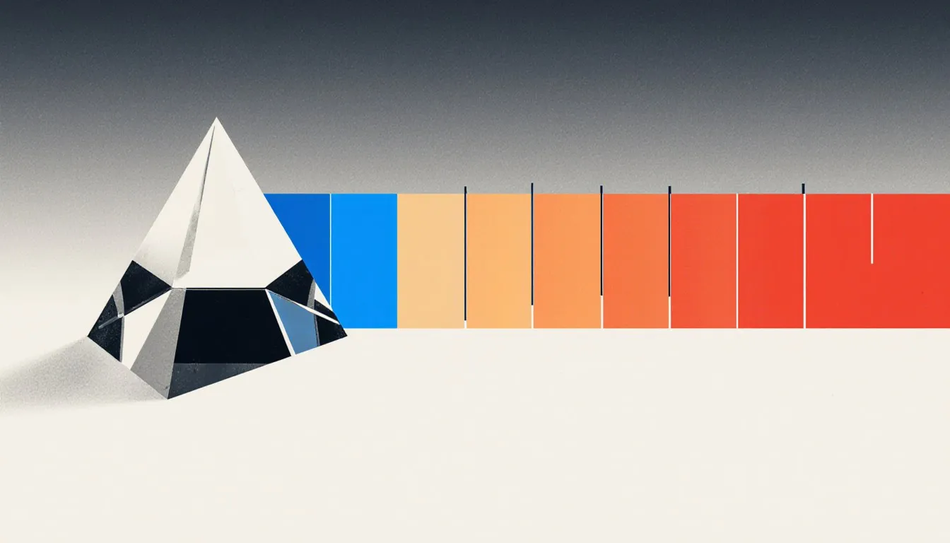 A prism splitting light into a continuous rainbow spectrum crossed by fine dark absorption lines