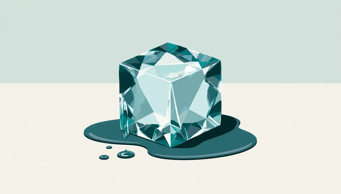 A large ice cube melting into a pool of water, illustrating an endothermic phase change.