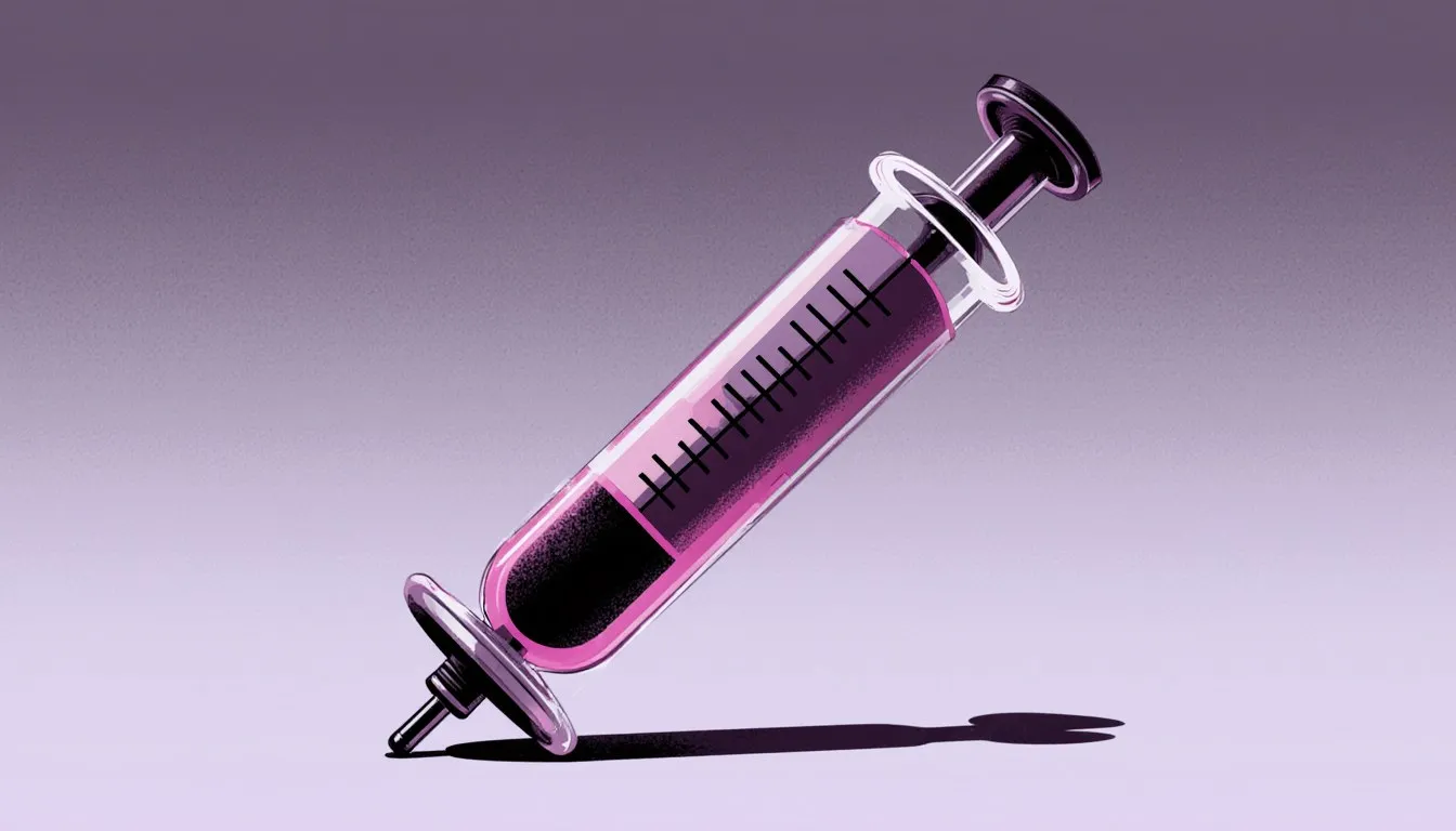 Illustration of a syringe with its plunger partly depressed, showing the compressed air space inside the barrel