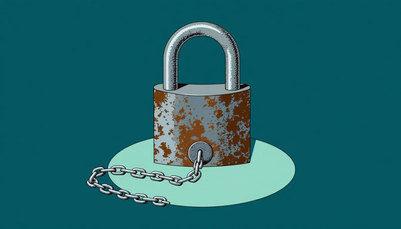 A rusted iron padlock and chain, illustrating oxidation as an everyday chemical change