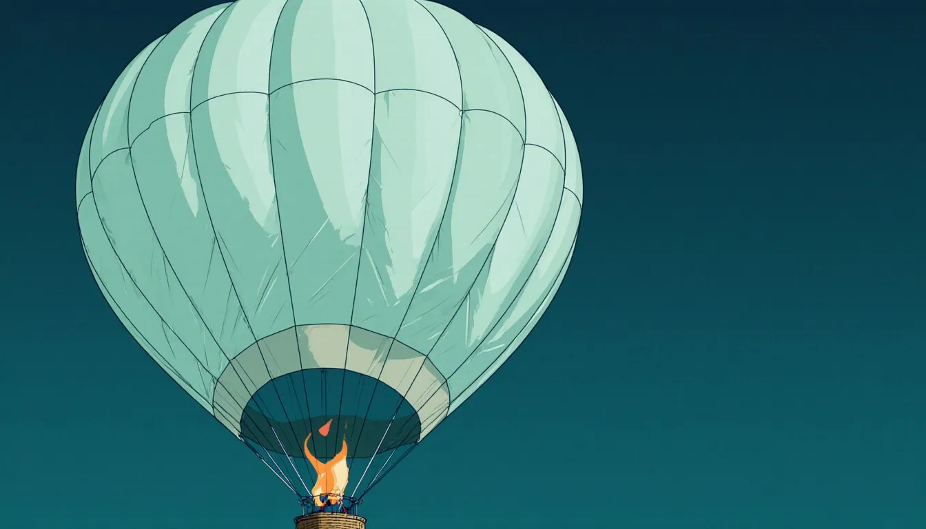 A hot air balloon inflating above its burner flame, illustrating how heated air rises through convection
