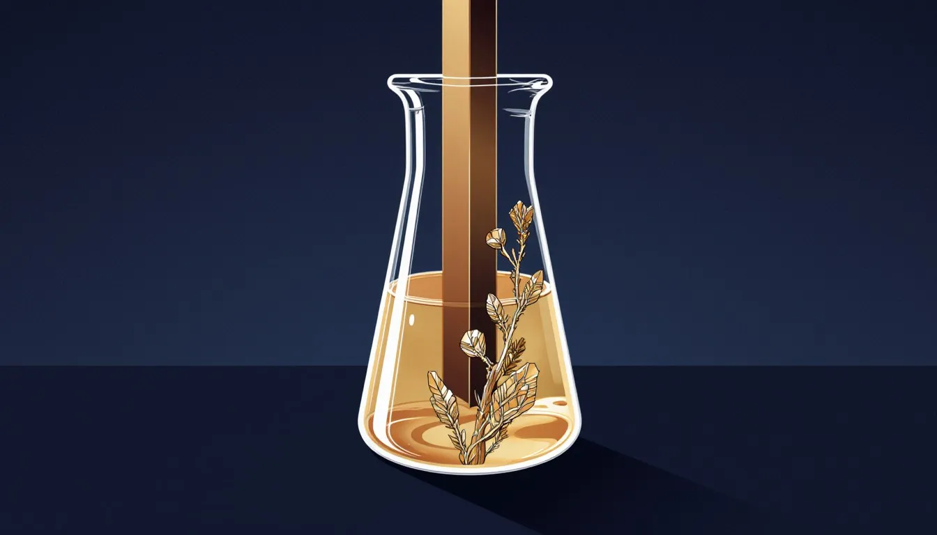 A metal strip in a beaker of solution growing crystal deposits, illustrating a single replacement reaction
