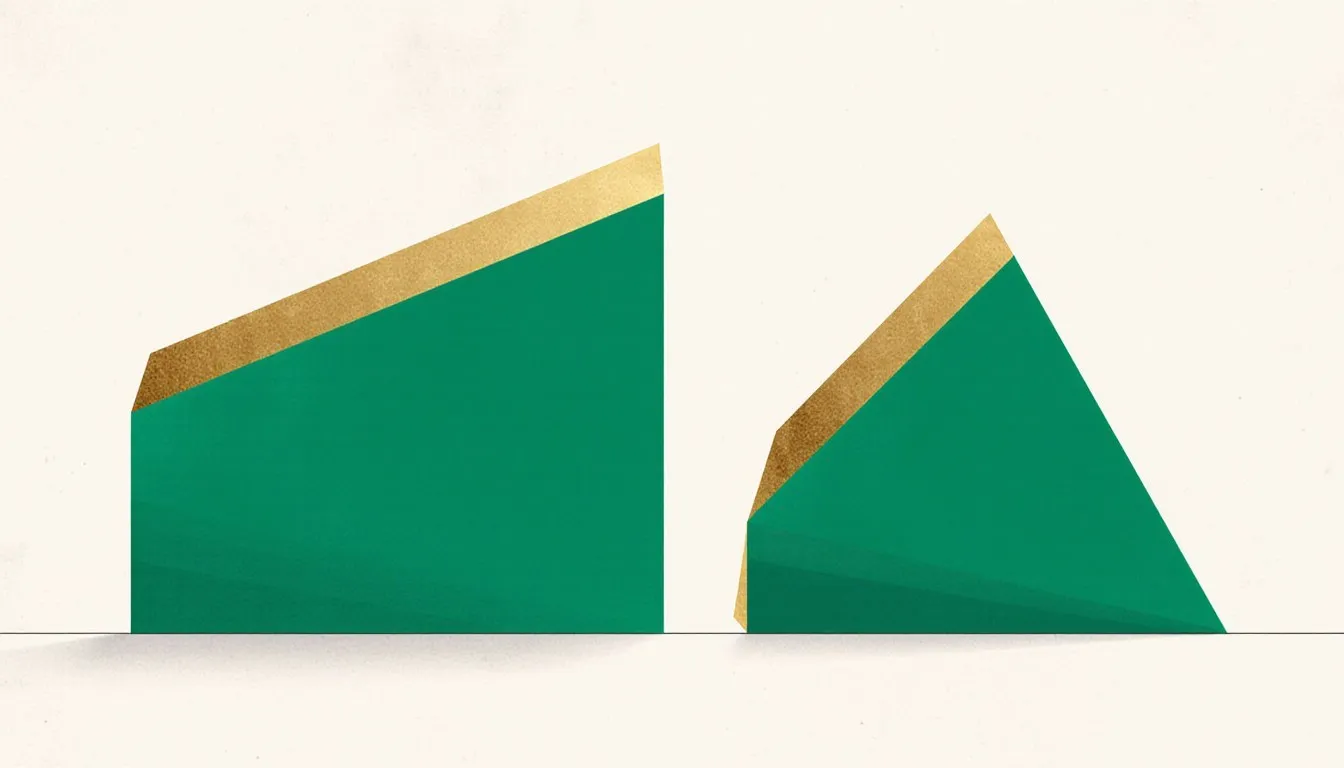 Illustration of two similar green triangles with gold edges at different scales