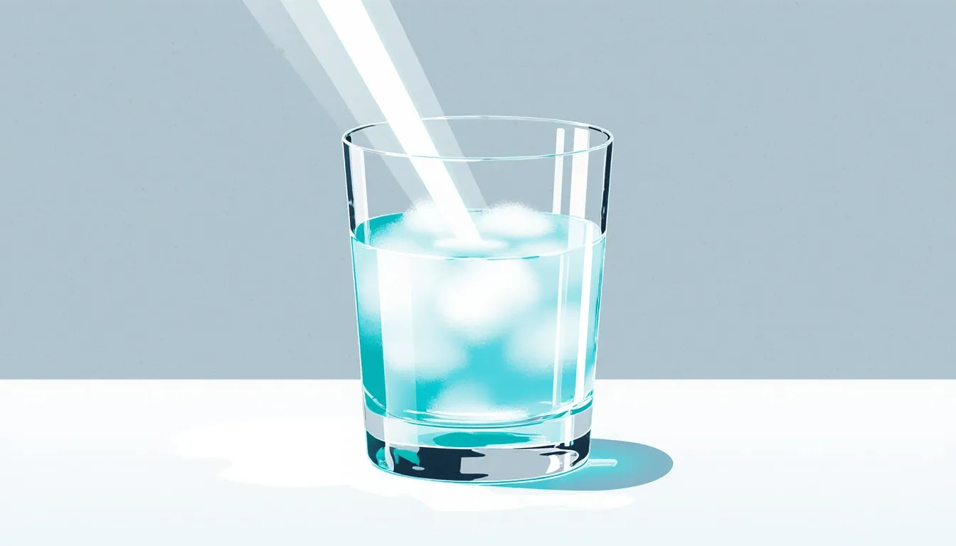 A beam of light scattering into a glowing cone as it passes through a milky, cloudy liquid in a glass, illustrating the