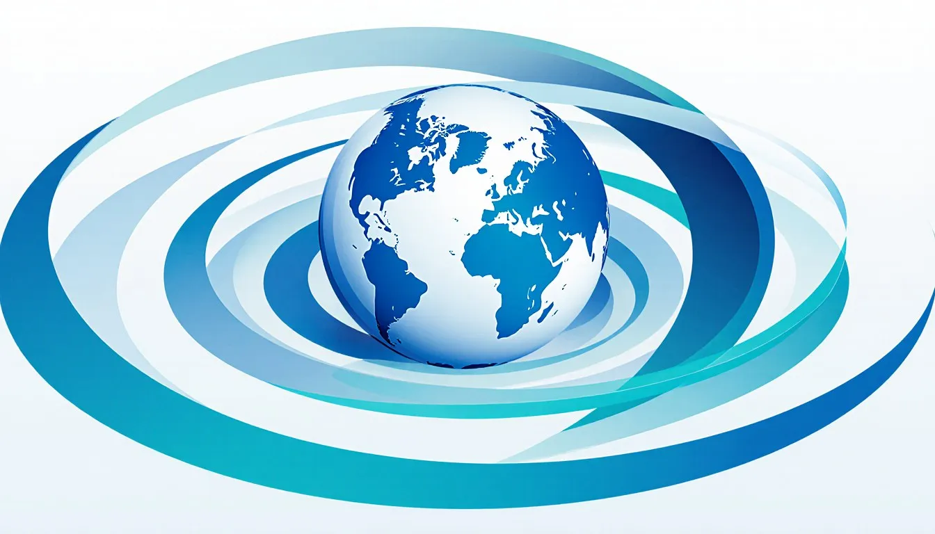 Stylized globe of Earth encircled by sweeping curved bands representing global wind belts