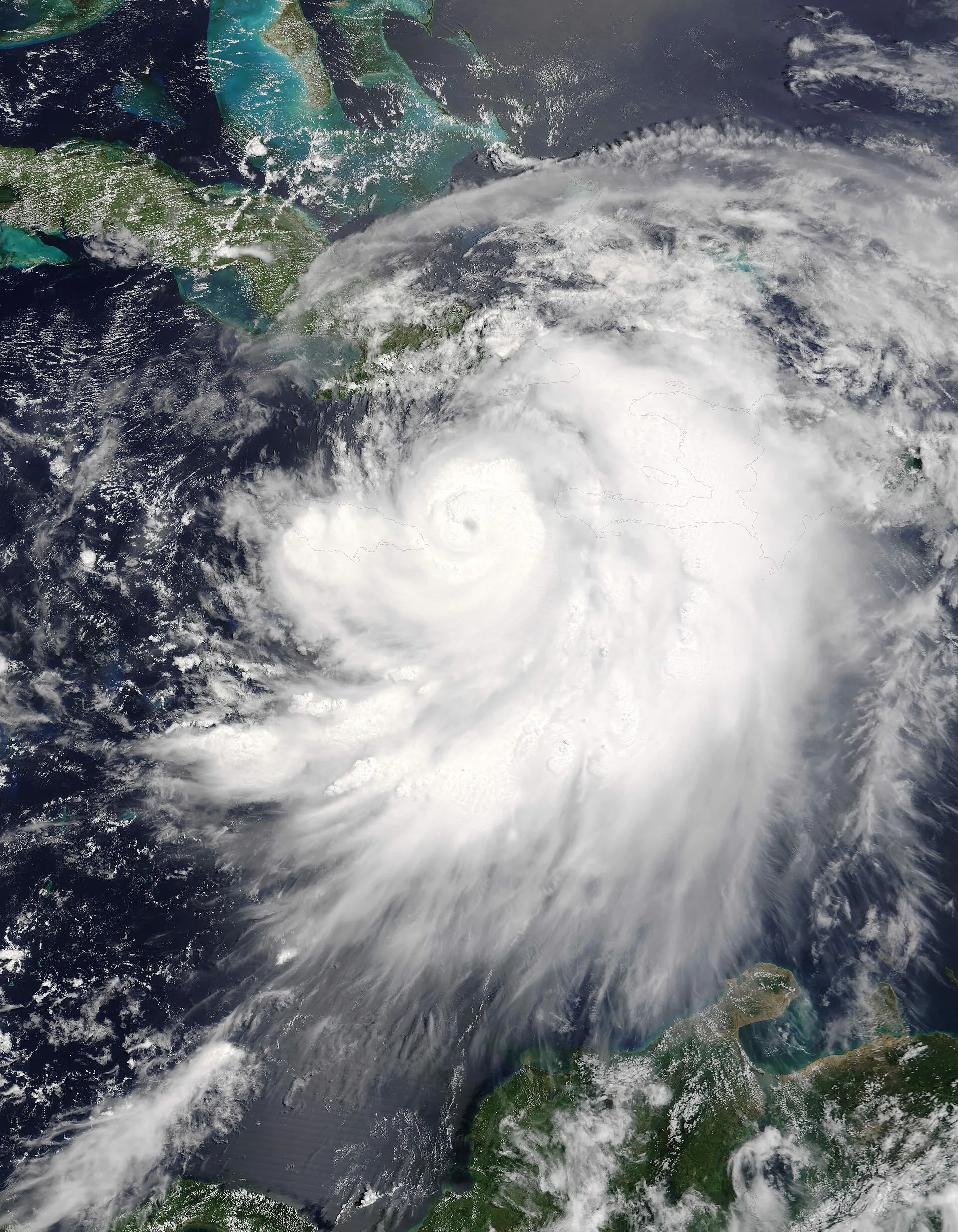 Satellite image of Hurricane Dennis in 2005 with a clear central eye