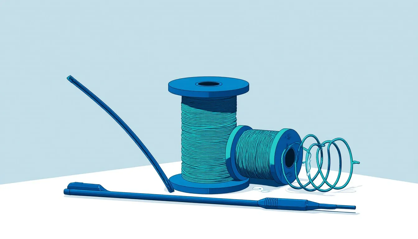 Still-life illustration of a windshield wiper blade, spool of fiber thread, and dishwasher rack, inventions credited to women