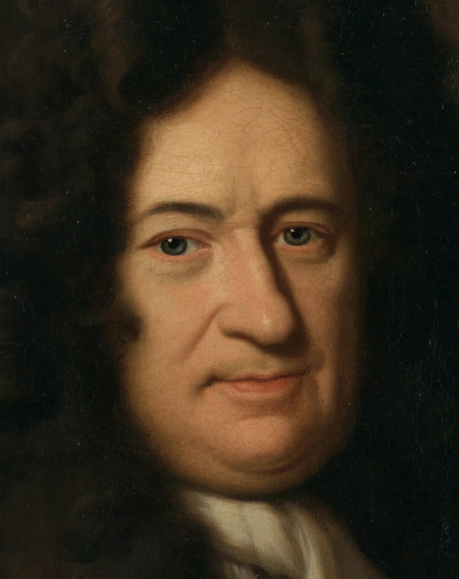 Painted portrait of Gottfried Leibniz in a long curled wig