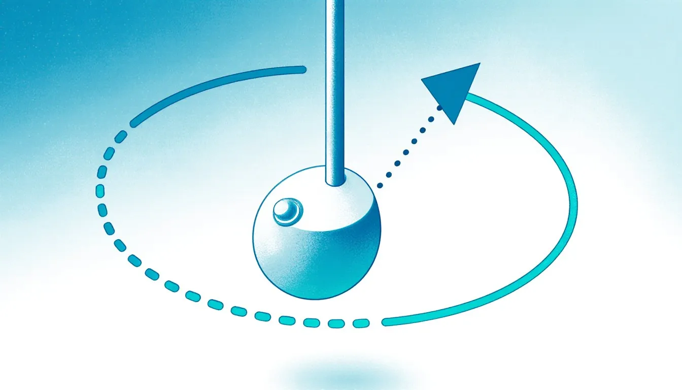 A weight swinging on a string with an arrow showing the inward pulling force, illustrating centripetal force