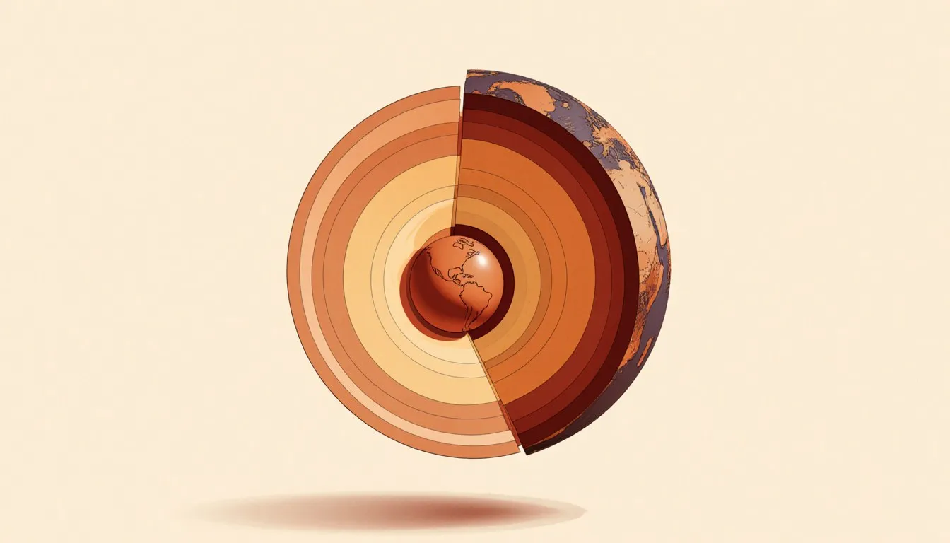 Cutaway illustration of the Earth showing its four concentric interior layers from crust to inner core