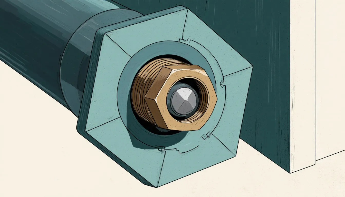 Cross-section of a fusible plug with a bronze threaded casing and a soft metal core set into a boiler wall