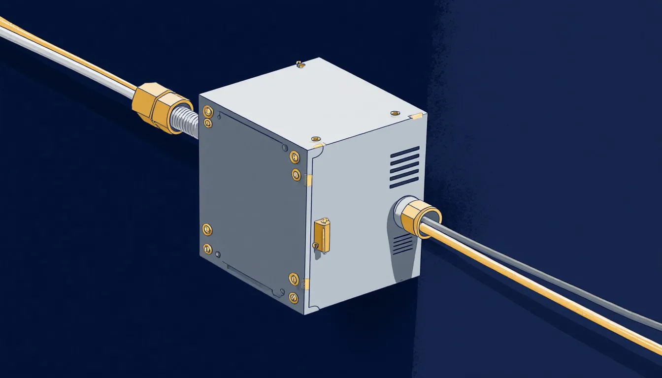 Industrial phase converter box turning one incoming power cable into three outgoing cables