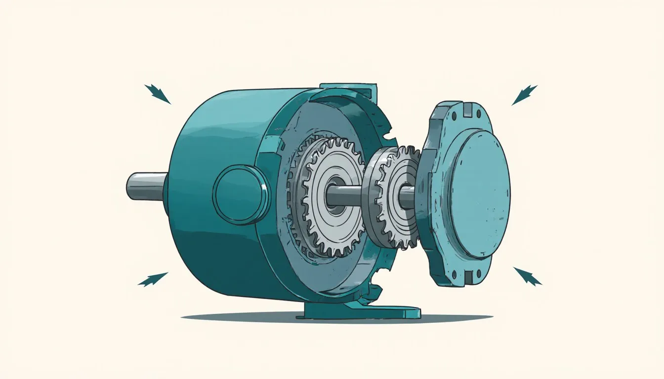 Cutaway illustration of a hydraulic motor showing internal meshing gears and fluid inlet and outlet ports