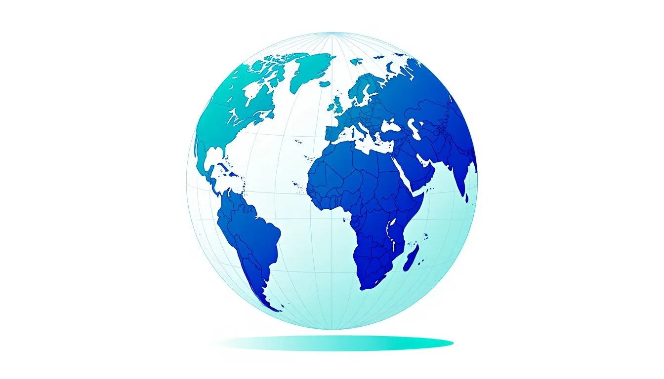 A stylized globe with its surface divided into many distinct country shapes separated by thin borders