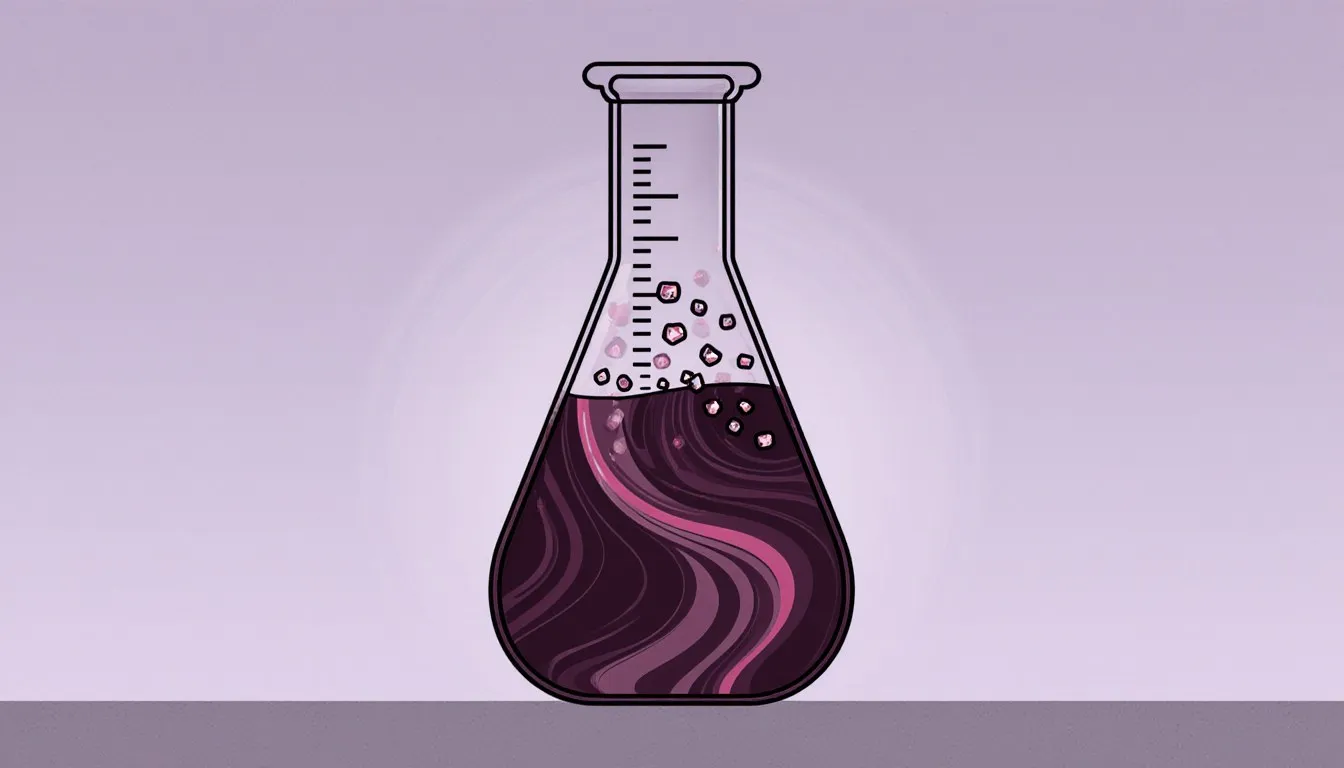 A volumetric flask filled with solution as crystals of solute dissolve, illustrating the concept of molarity