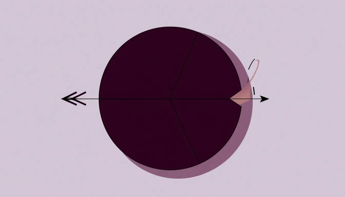 Diagram of a rotating disc with a radius line and an arrow tangent to its rim showing the direction of circular motion
