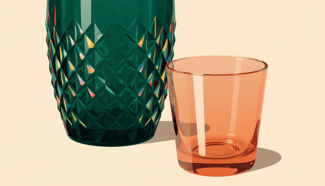 A faceted crystal glass beside a plain smooth glass tumbler, illustrating how their surfaces differ