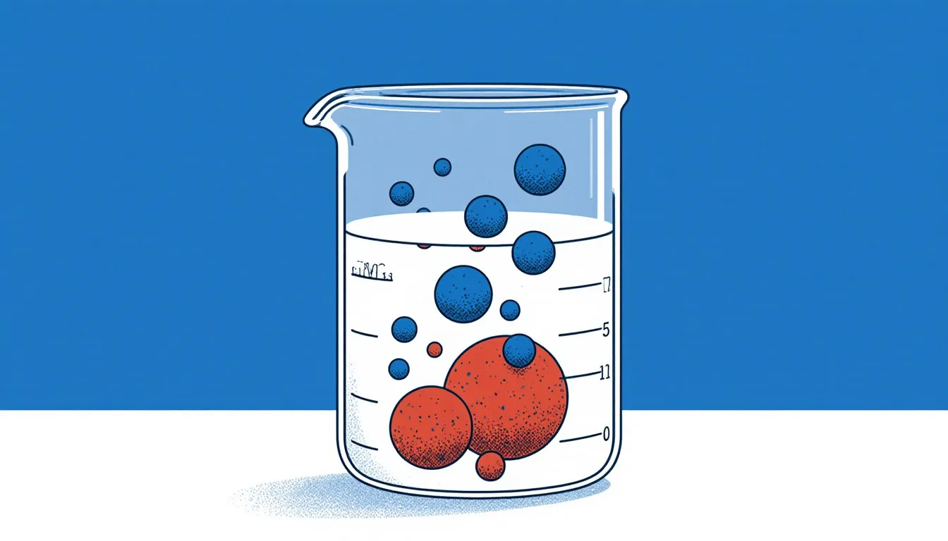 Illustration of a beaker showing ions bonding into a precipitate while other ions float freely in solution
