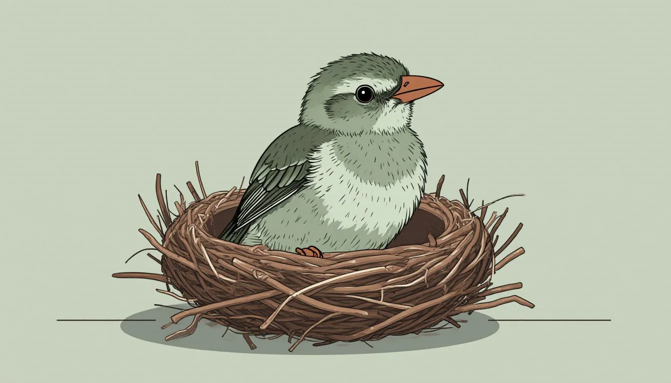 A downy baby sparrow nestled in a small, softly lined nest