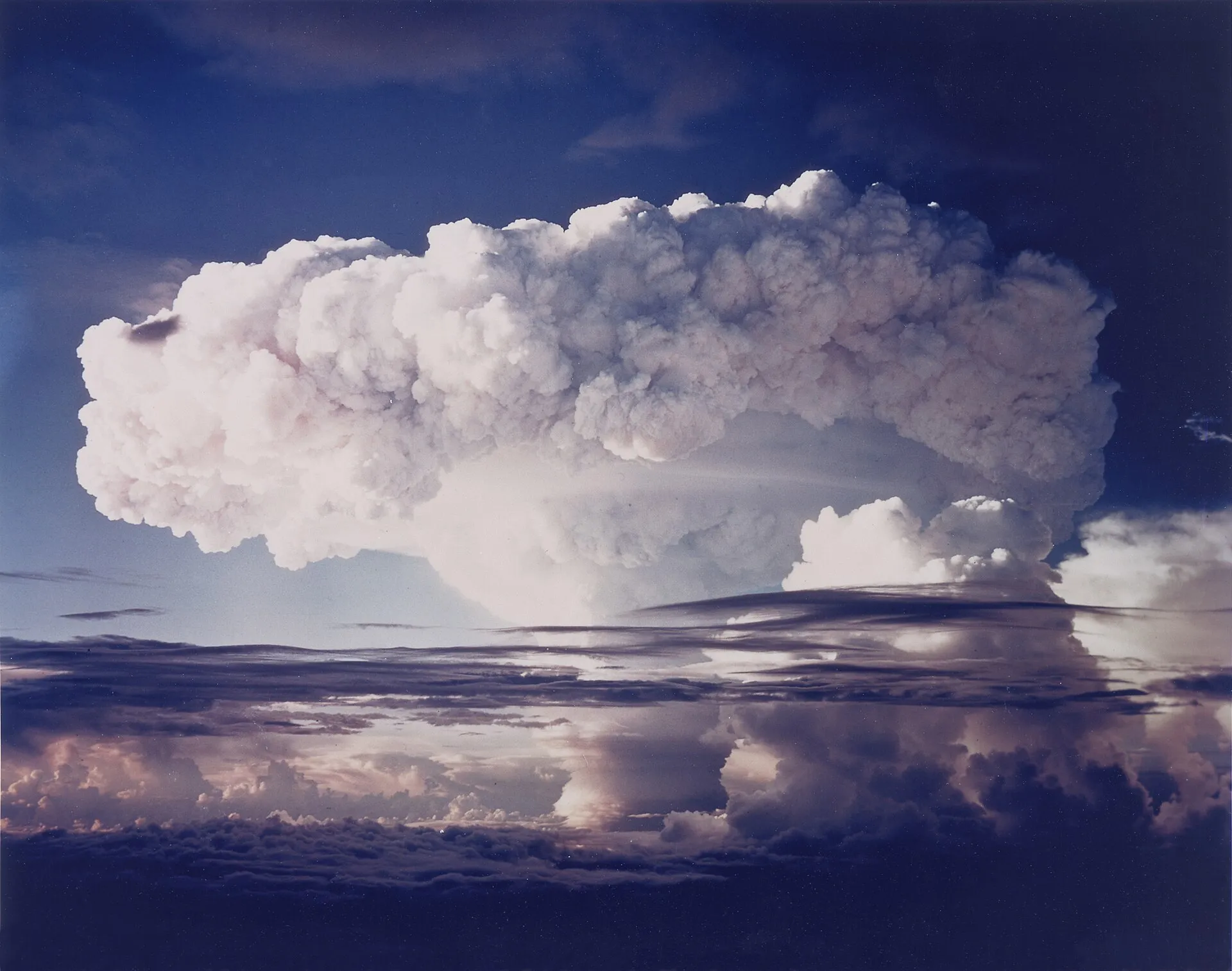 Towering mushroom cloud from a hydrogen bomb test over the Pacific